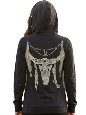Lauren Moshi Bull Skull Necklace Women’s Black Hoodie Size Small